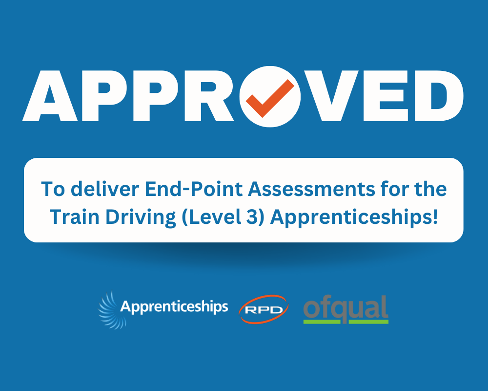 Text graphic to show Rail Professional Development are approved to deliver end-point assessments.
